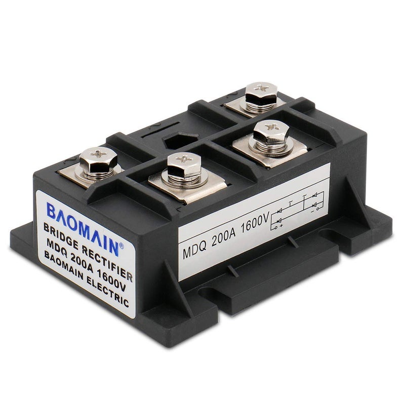 Baomain Single Phase Diode Bridge Rectifier MDQ-200A, 200A 1600V, 4 Terminal Full Wave Diode Module with Heat Sinks Aluminum - Image 2